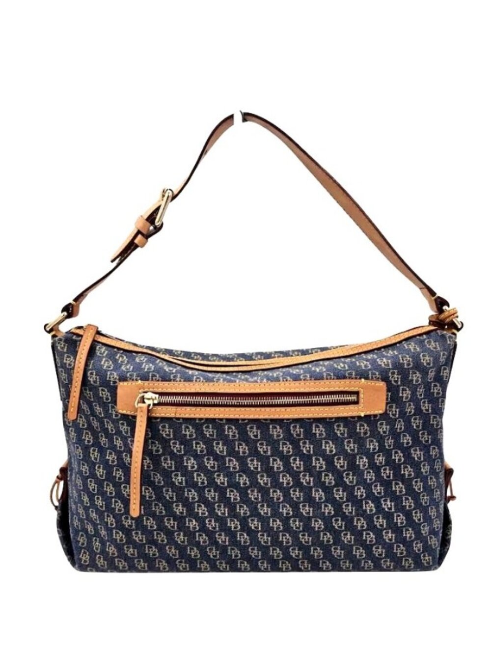 Dooney & Bourke Signature Monogram Denim Hobo Shoulder Bag With Leather Strap